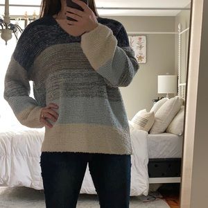 Blue/Gray/Cream big striped sweater from Knox Rose L